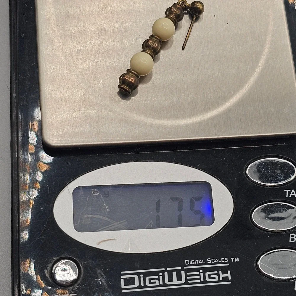 Vintage‎ Beaded Dangle Earrings Cream Gold Tone Boho Drop 1.25